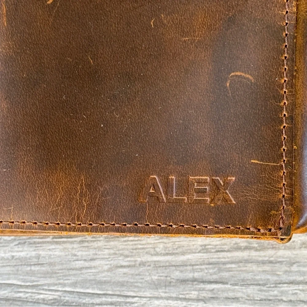 Handmade Distressed Leather Travel/Passport Wallet (Personalized ALEX)